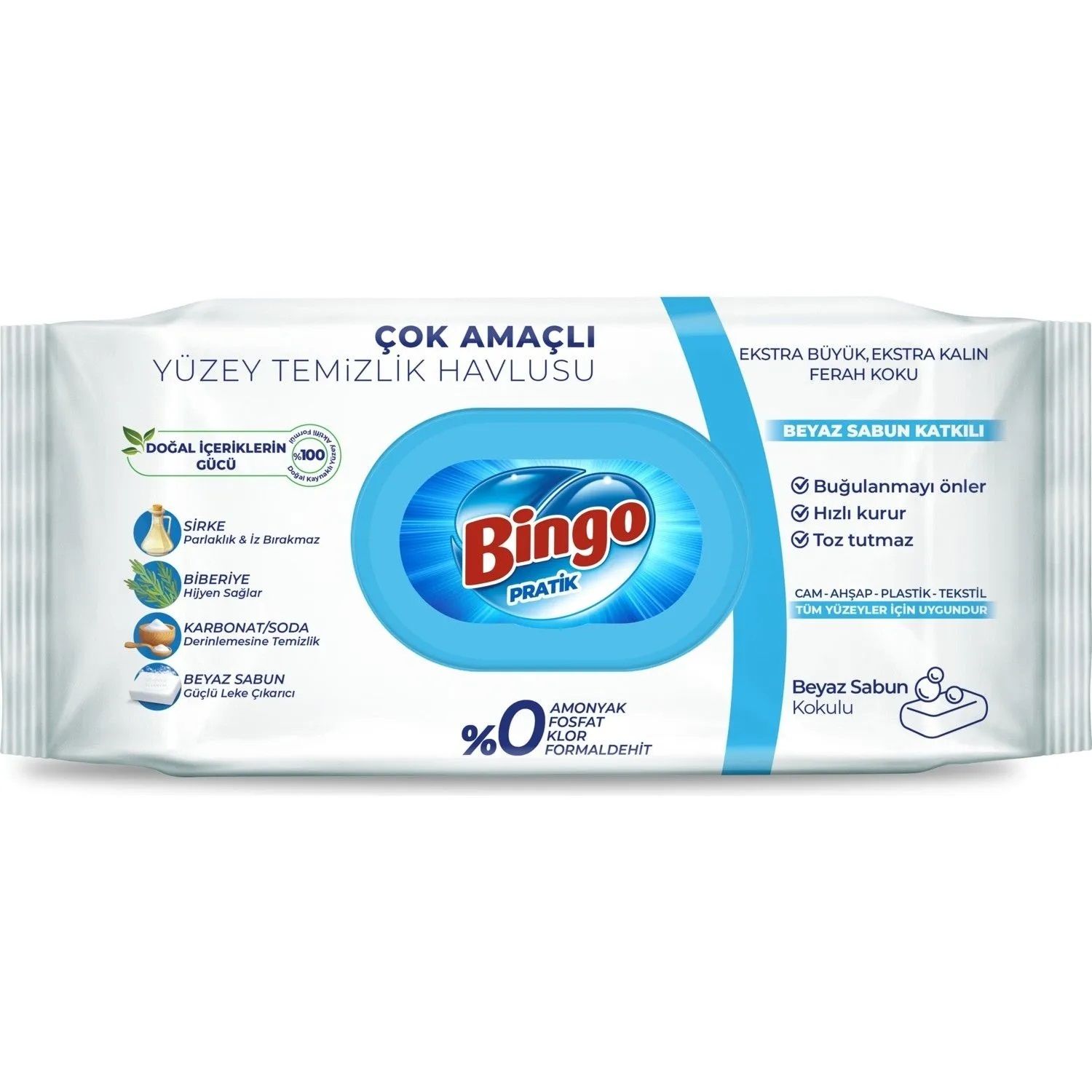 BINGO YUZEY TEMIZLEYICI HAVLU BEYAZ SABUN 96LI