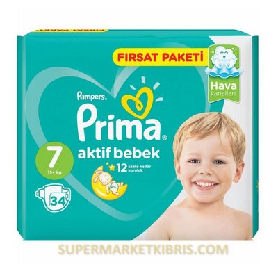 PRİMA AKTİF BEBEK BEZİ FIRSAT PAKETİ 7 BEDEN LARGE 34 ADET 