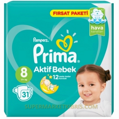 PRİMA BEBEK BEZİ AKTİF BEBEK 8 BEDEN 31 ADET FIRSAT PAKETİ