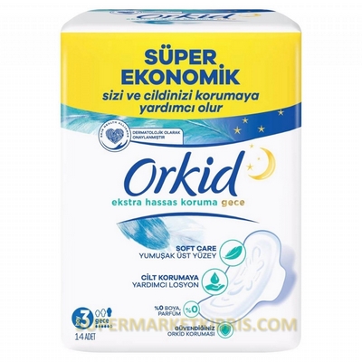 ORKİD EXTRA HASSAS KORUMA HİJYENİK PED GECE 14 ADET