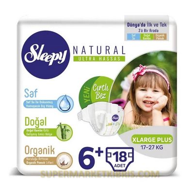 SLEEPY BEBEK BEZİ 6+ NATURAL X LARGE PLUS JUMBO 18 ADET