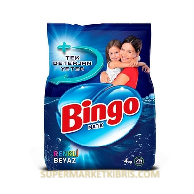 BİNGO MATİK TOZ DETERJAN RENKLİ&BEYAZ 4 KG 26 YIKA